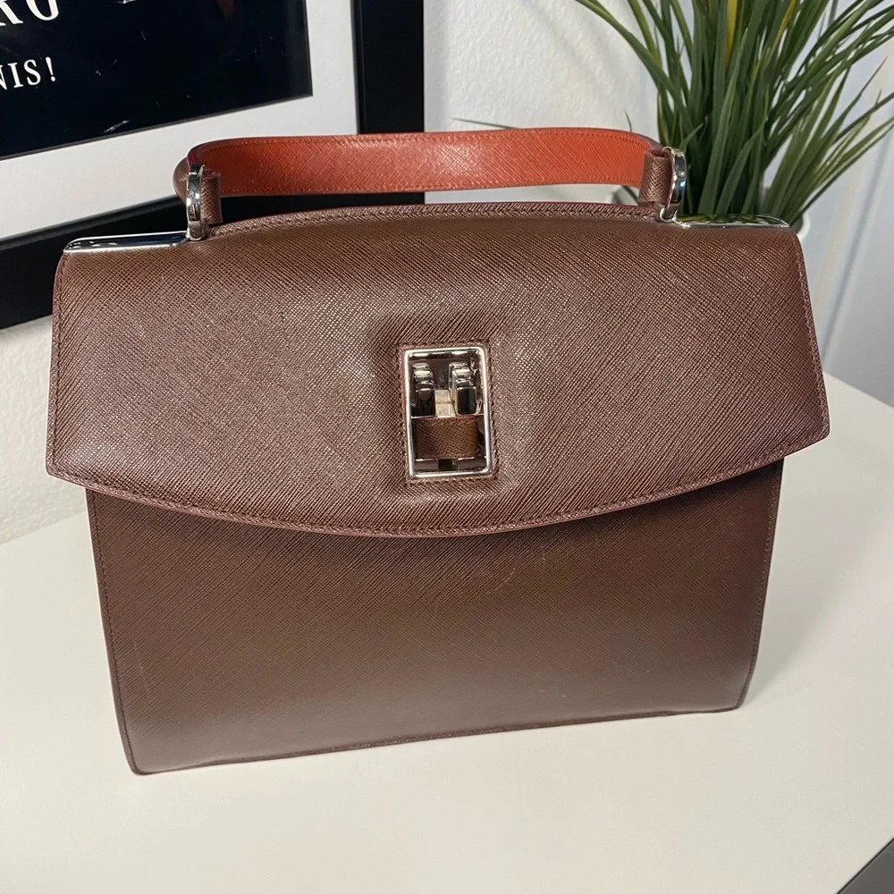 Rare Vintage Salvatore Ferragamo Double Gancini Large Saffiano Leather Bag - Picture 9 of 14